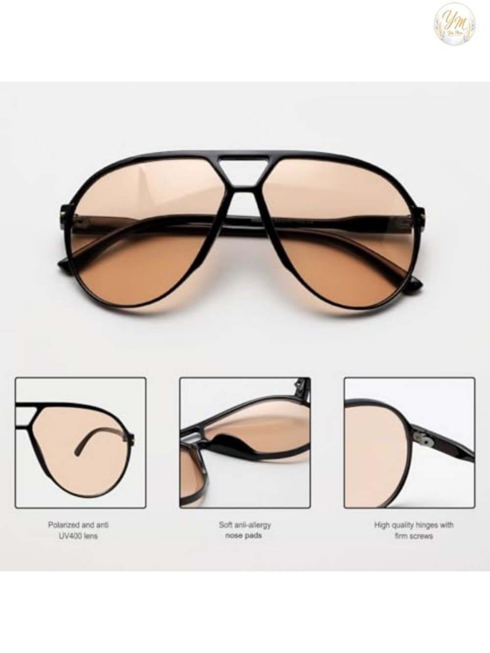 Retro Aviator Sunglasses Women Oversized UV400 Protection Square Frame - Picture 4 of 6